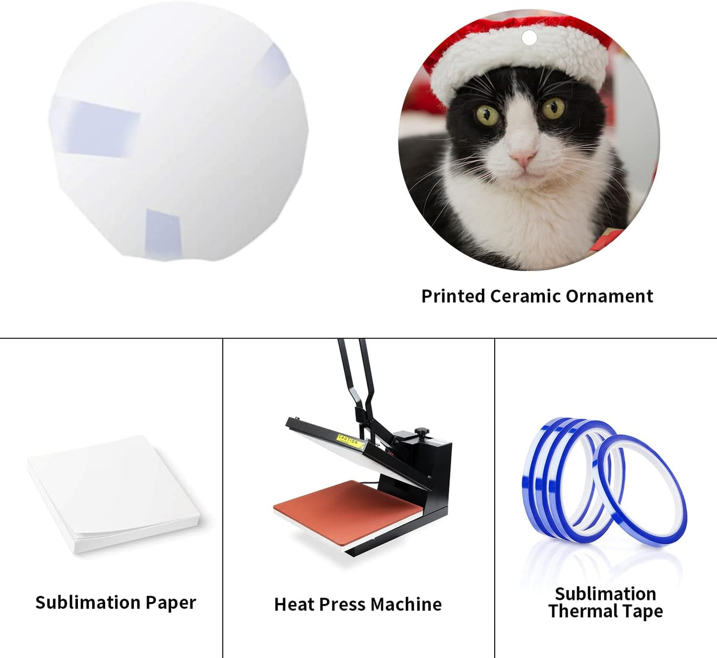12 PCS Sublimation Ceramic Ornament Bulk White 3 Inch Round Blank Hanging Ornament with Gold String for Crafting DIY Personalized Home Decor Bulk